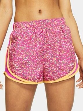 Nike Pink Floral Print Women's Athletic Shorts with Yellow Trim